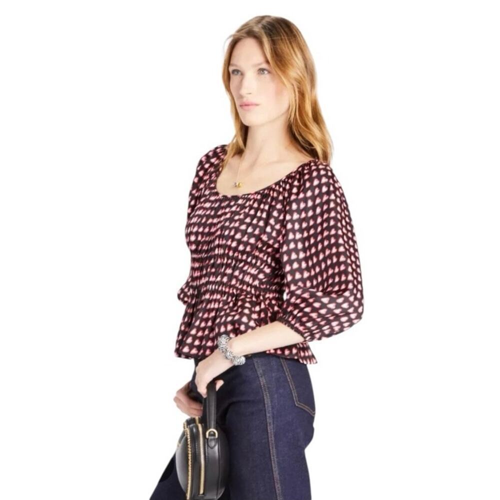 Kate Spade New York Women’s Small Fancy Hearts Long Sleeve Riviera Blouse